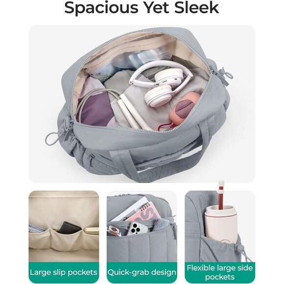 Women Gray Lilac Imported Lightweight Water Resistant Travel Gym Carry On Bag - Picture 3 of 7